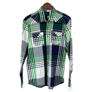 7 Diamonds Button Up Shirt Men's M Multicolor Plaid Front Pocket Long Sleeve